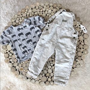 Zara Kids Boys sz 2/3 Lot Overalls Elephant Shirt